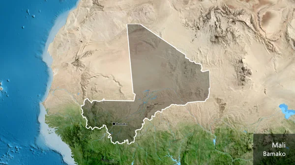 Mali Sınır Bölgesinin Yakın Çekimleri Uydu Haritasında Koyu Bir Örtüyle — Stok fotoğraf