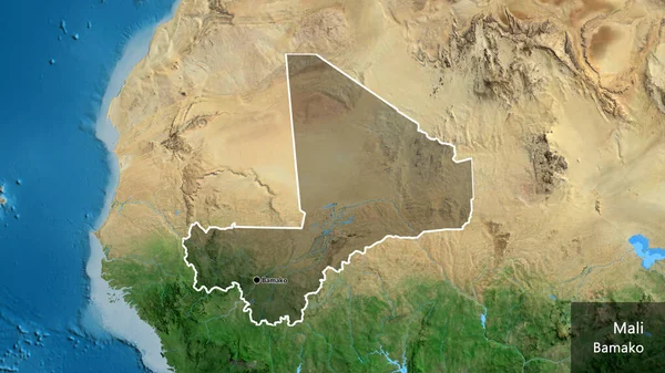 Mali Határ Menti Terület Közelsége Amely Egy Műholdas Térképen Sötét — Stock Fotó