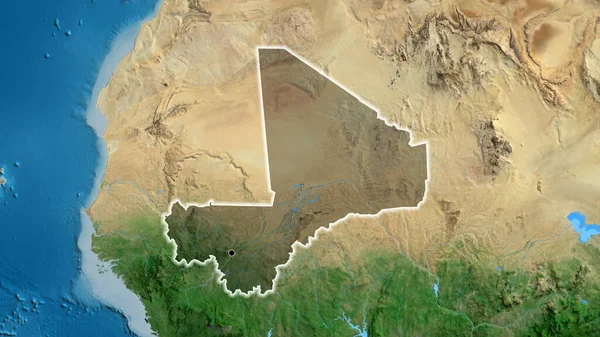 Närbild Gränsområdet Mali Med Ett Mörkt Överdrag Satellitkarta Huvudpunkt Glow — Stockfoto