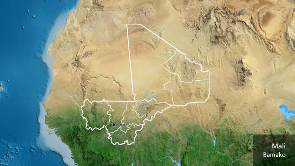 Крупный План Приграничной Зоны Мали Региональных Границ Спутниковой Карте Отличный — стоковое фото