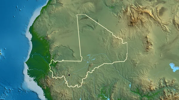 在一张实景地图上对马里边境地区进行的密切监视 资本点 国家形貌概述 — 图库照片