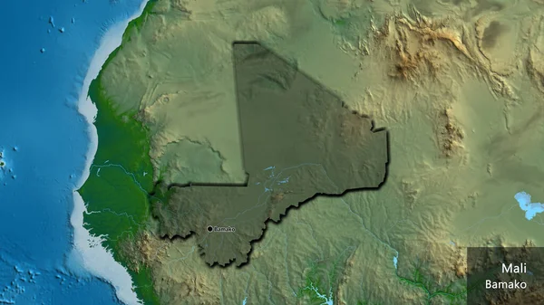 Närbild Gränsområdet Mali Med Ett Mörkt Överdrag Fysisk Karta Huvudpunkt — Stockfoto