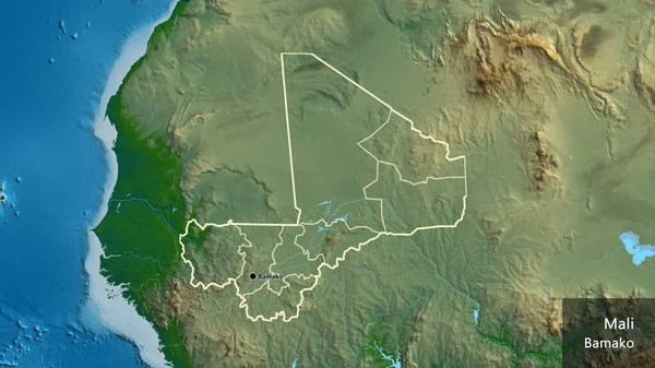 Närbild Gränsområdet Mali Och Dess Regionala Gränser Fysisk Karta Huvudpunkt — Stockfoto