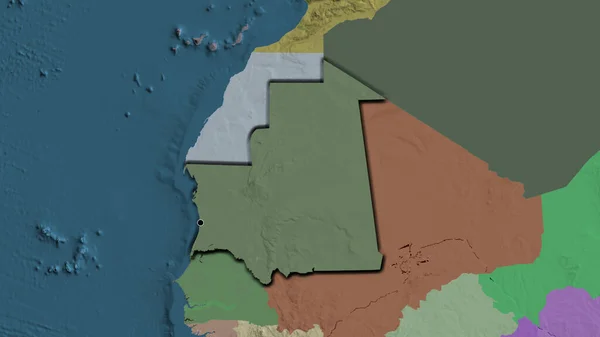 Närbild Mauretaniens Gränsområde Med Ett Mörkt Överdrag Administrativ Karta Huvudpunkt — Stockfoto