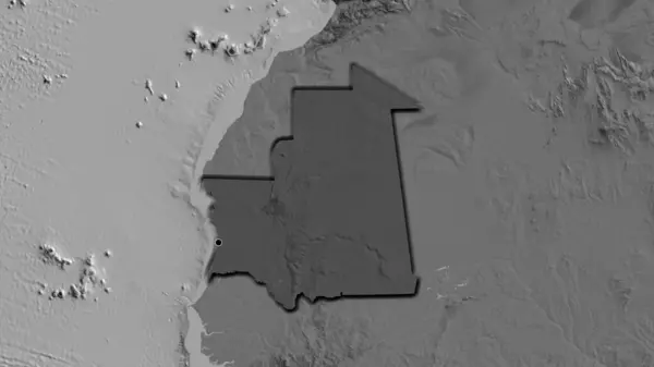 Detailní Záběr Pohraniční Oblasti Mauritánie Zvýrazňující Tmavé Překrytí Mapě Bilevelu — Stock fotografie