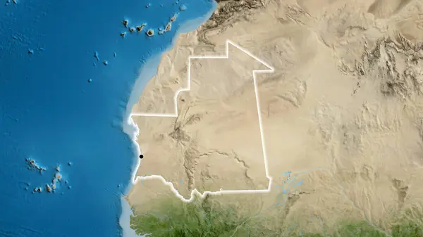 Närbild Mauretaniens Gränsområde Satellitkarta Huvudpunkt Glow Runt Landet Form — Stockfoto