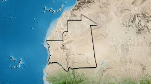Close Mauritania Border Area Satellite Map Capital Point Bevelled Edges — Stock Photo, Image