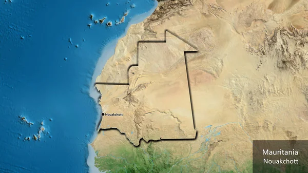 Närbild Mauretaniens Gränsområde Satellitkarta Huvudpunkt Skalade Kanter Landet Form Landets — Stockfoto