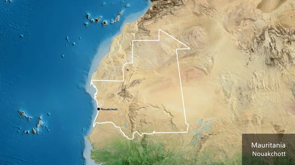 Närbild Mauretaniens Gränsområde Satellitkarta Huvudpunkt Runt Landet Landets Engelska Namn — Stockfoto