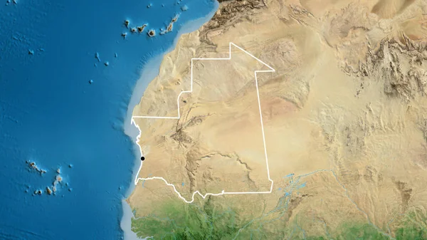 Närbild Mauretaniens Gränsområde Satellitkarta Huvudpunkt Skissera Runt Landet Form — Stockfoto