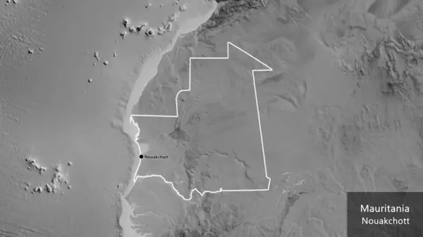Detailní Záběr Pohraniční Oblasti Mauritánie Mapě Stupních Šedi Fakt Obrys — Stock fotografie