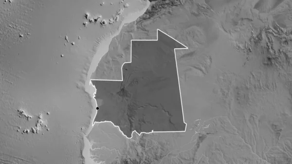 Close Mauritania Border Area Highlighting Dark Overlay Grayscale Map Capital — Stock Photo, Image