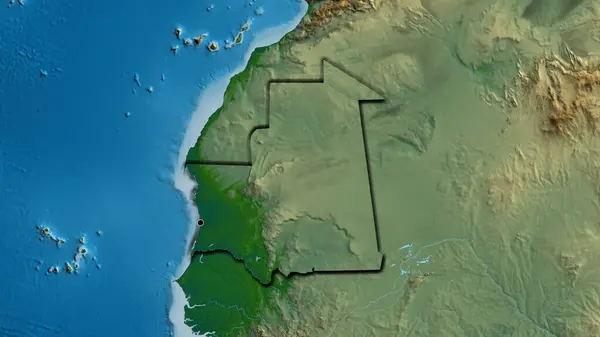 Plano Perto Zona Fronteiriça Mauritânia Num Mapa Físico Ponto Capital — Fotografia de Stock