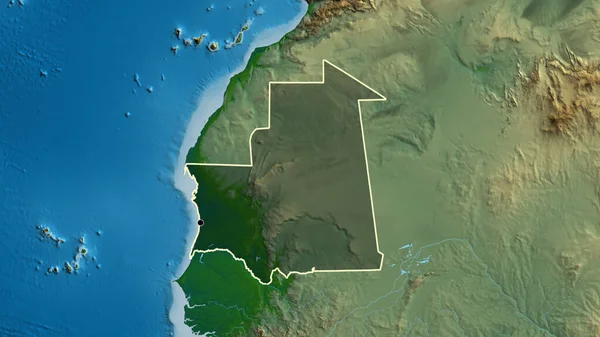 Detailní Záběr Pohraniční Oblasti Mauritánie Zvýrazňující Tmavou Vrstvu Fyzické Mapě — Stock fotografie