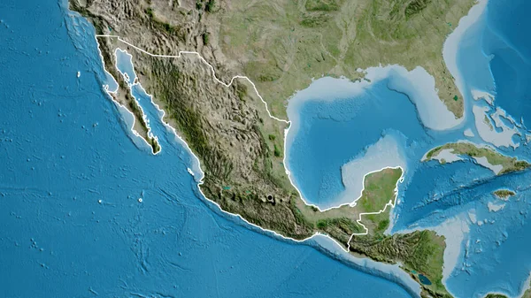 Nahaufnahme Des Grenzgebiets Mexiko Auf Einer Satellitenkarte Kapitalpunkt Umrisse Rund — Stockfoto