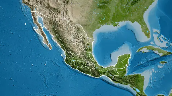 Närbild Mexikos Gränsområde Och Dess Regionala Gränser Satellitkarta Huvudpunkt Skissera — Stockfoto