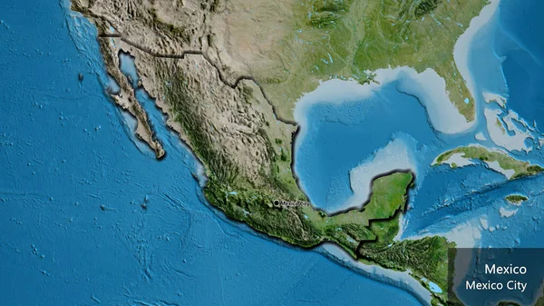 Nahaufnahme Des Grenzgebiets Mexiko Auf Einer Satellitenkarte Kapitalpunkt Abgeschrägte Ränder — Stockfoto