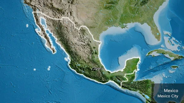 Close Área Fronteira México Mapa Satélite Ponto Capital Brilha Volta — Fotografia de Stock