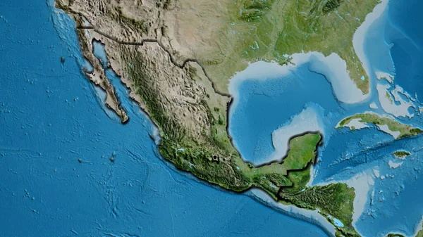 卫星地图上的墨西哥边境地区的特写 资本点 国家形状的斜边 — 图库照片