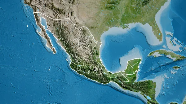 Крупним Планом Мексиканський Прикордонний Район Його Регіональні Кордони Супутниковій Карті — стокове фото
