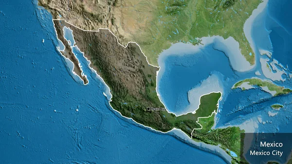 Närbild Mexikos Gränsområde Med Mörk Överlagring Satellitkarta Huvudpunkt Runt Landet — Stockfoto