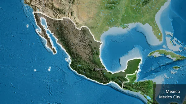 Närbild Mexikos Gränsområde Med Mörk Överlagring Satellitkarta Huvudpunkt Glow Runt — Stockfoto