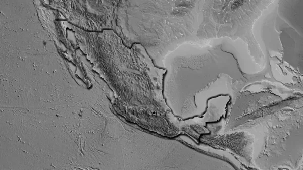 Close-up of the Mexico border area on a grayscale map. Capital point. Bevelled edges of the country shape.