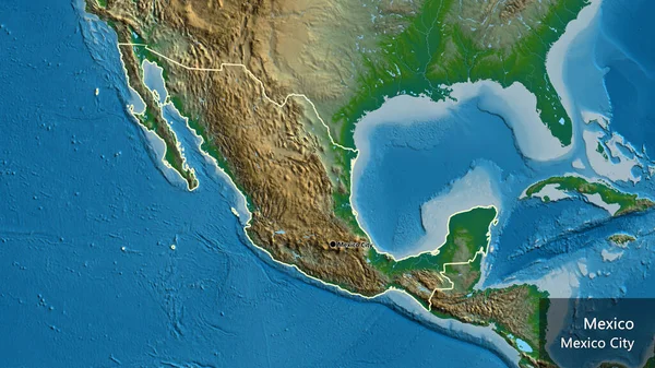 Close Área Fronteira México Mapa Físico Ponto Capital Esboço Torno — Fotografia de Stock