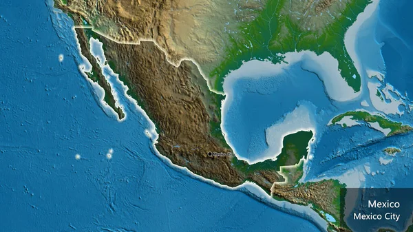 Detailní Záběr Pohraniční Oblasti Mexika Zvýrazňující Tmavou Vrstvu Fyzické Mapě — Stock fotografie
