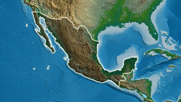 멕시코 지역의 사진은 물리적 지도에 오버레이로 조명되고 있습니다 전국을 누비며 — 스톡 사진