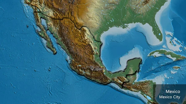 Nahaufnahme Des Grenzgebiets Mexiko Auf Einer Reliefkarte Kapitalpunkt Abgeschrägte Ränder — Stockfoto