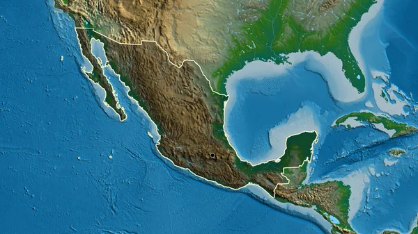 멕시코 지역의 사진은 물리적 지도에 오버레이로 조명되고 있습니다 나라의 모양을 — 스톡 사진