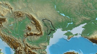 Moldova sınır bölgesinin yakınlaştırılmış haritası. Ana nokta. Ülkenin kıvrımlı kenarları. 