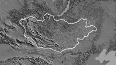 Moğolistan sınırına bir bileklik haritasında yakın plan. Ana nokta. Ülke çapında parıltı. 