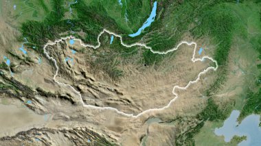 Moğolistan sınırına bir uydu haritasında yakın plan. Ana nokta. Ülke çapında parıltı. 