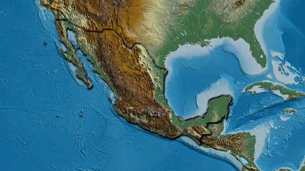 Close-up of the Mexico border area on a relief map. Capital point. Bevelled edges of the country shape.