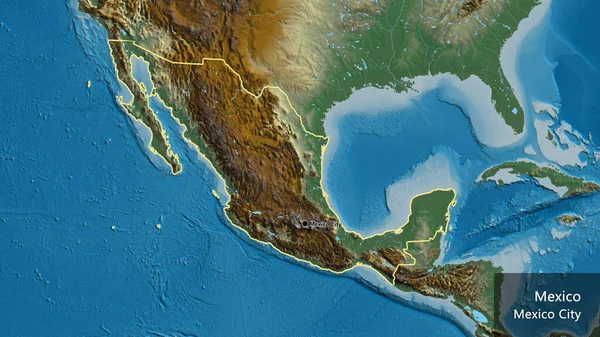 Nahaufnahme Des Grenzgebiets Mexiko Auf Einer Reliefkarte Kapitalpunkt Umrisse Das — Stockfoto