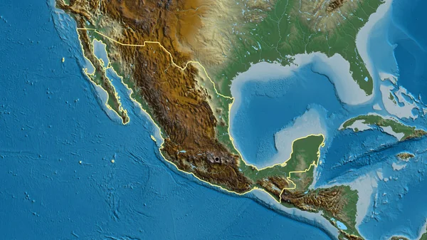 Close Mexico Border Area Relief Map Capital Point Outline Country — Stock Photo, Image
