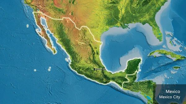 在地形图上对墨西哥边境地区进行了密切监视 资本点 风靡全国各地 国家及其首都的英文名称 — 图库照片