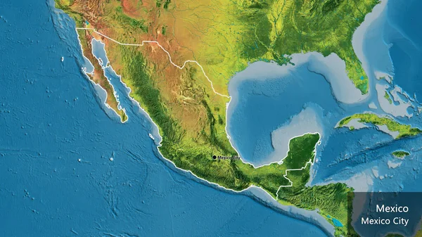 在地形图上对墨西哥边境地区进行了密切监视 资本点 概略地描述一下国家的面貌 国家及其首都的英文名称 — 图库照片