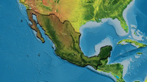 墨西哥边境地区的特写镜头 用地形图上的黑暗覆盖突出显示 资本点 国家形状的斜边 — 图库照片