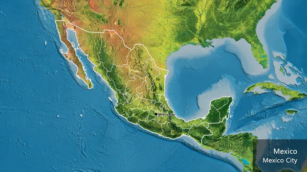 Närbild Mexikos Gränsområde Och Dess Regionala Gränser Topografisk Karta Huvudpunkt — Stockfoto