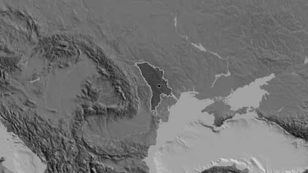 レベルマップ上の暗いオーバーレイで強調モルドバ国境エリアのクローズアップ 資本ポイント 全国の概要 — ストック写真