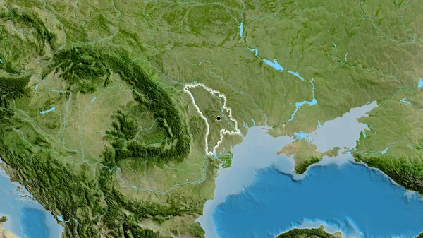 Nahaufnahme Des Moldawischen Grenzgebiets Auf Einer Satellitenkarte Kapitalpunkt Glühen Ganzen — Stockfoto