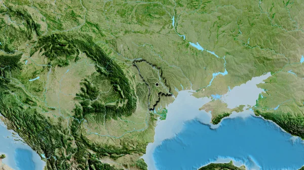 衛星地図上のモルドバ国境地域の閉鎖 資本ポイント 国の形の縁が隠されている — ストック写真
