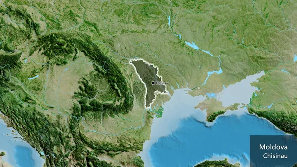 Close Moldova Border Area Highlighting Dark Overlay Satellite Map Capital — Stock Photo, Image