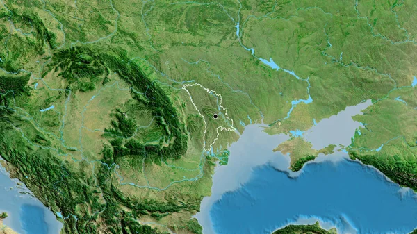Primer Plano Zona Fronteriza Moldavia Mapa Por Satélite Punto Capital — Foto de Stock