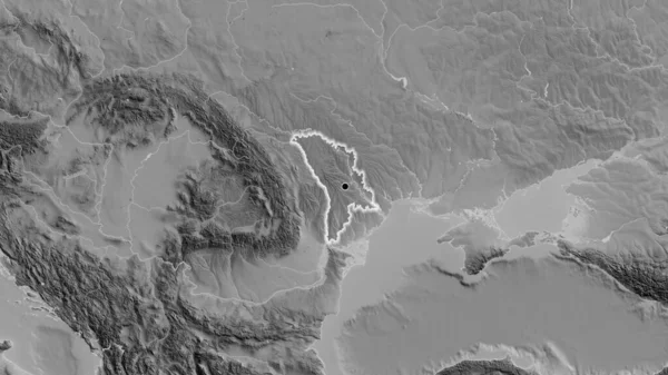 グレースケールマップ上のモルドバ国境地域のクローズアップ 資本ポイント 全国に光る — ストック写真