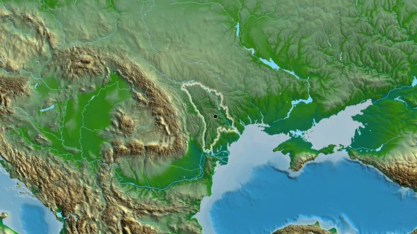 Aproximação Zona Fronteiriça Moldávia Num Mapa Físico Ponto Capital Brilho — Fotografia de Stock