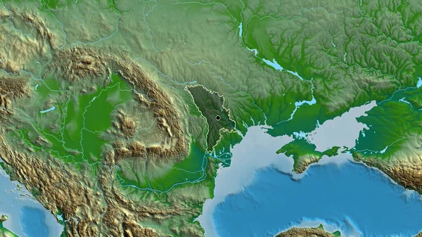 Närbild Moldaviens Gränsområde Med Ett Mörkt Överdrag Fysisk Karta Huvudpunkt — Stockfoto
